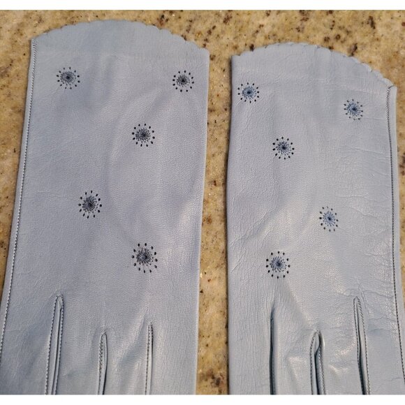 New! Vintage Size XS Blue Leather Formal 8.5" Gloves Atomic Burst Embroidered - Picture 4 of 12